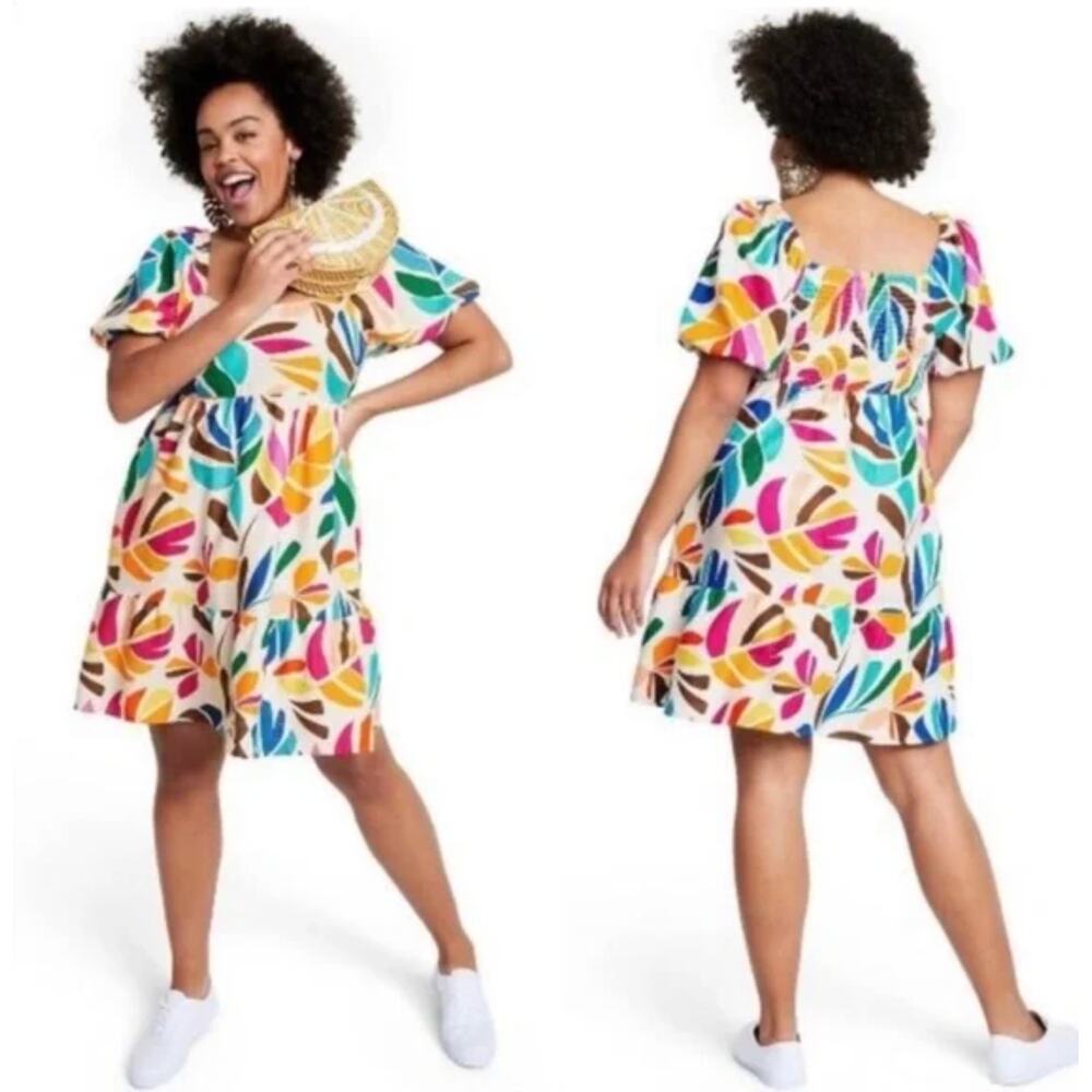 Tabitha Brown X Target Botanical print puff sleeve Mini Dress